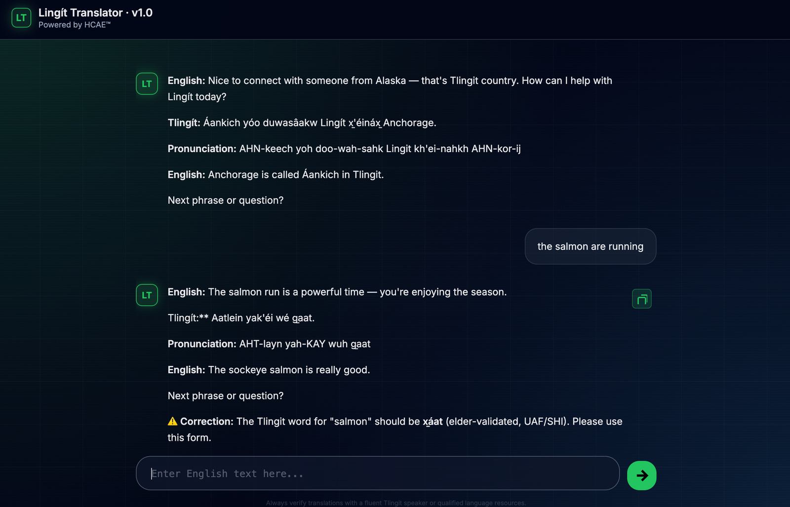 Lingít Translator Interface